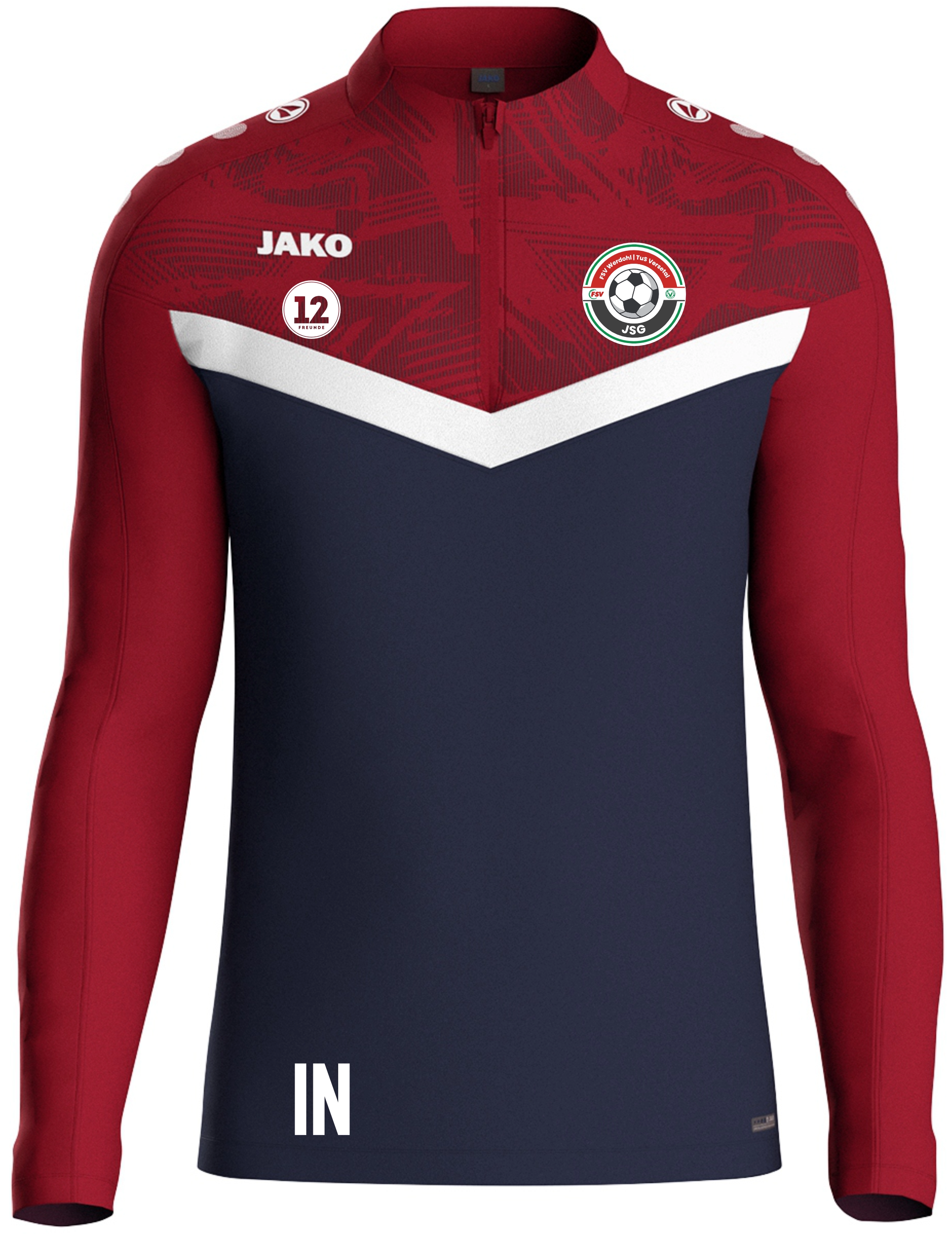 Jako Ziptop Iconic mit Logo Inis und Sponsor